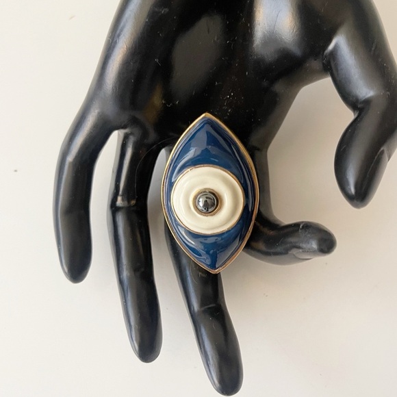 TORY BURCH evil eye adjustable ring signed fits 6-7 - Picture 1 of 4